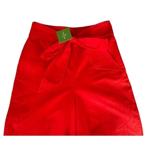KATE SPADE Women's Sz 2 Red Cherpeper Slub Cotton Culotte Pants w/ Tie NWT - Picture 6 of 10